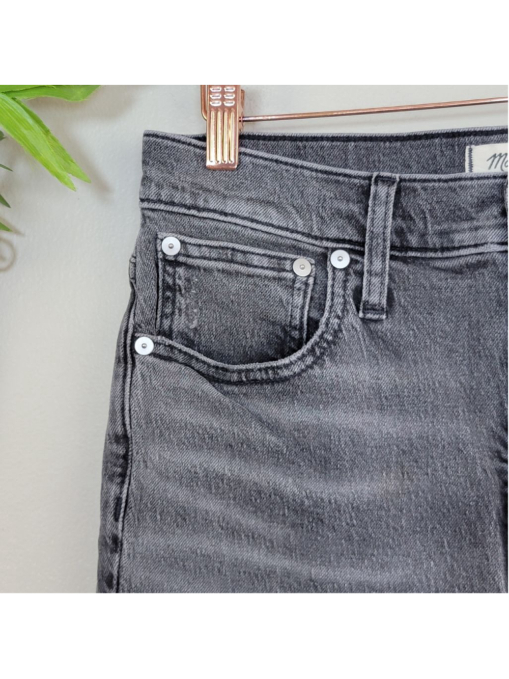 Madewell 27 Perfect Vintage Jeans Knee Rip High Rise Raw Hem Cosner Black Gray - Picture 4 of 12